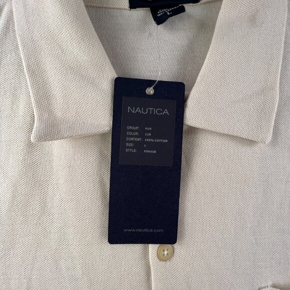 NWD Nautica Men’s Knit Button Up Shirt Yellow Cotton Large Beach Short Sleeve - Picture 8 of 15